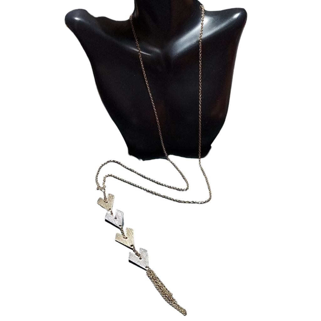 N2808 Elegant Silver And Gold Long Geo Shaped Necklace